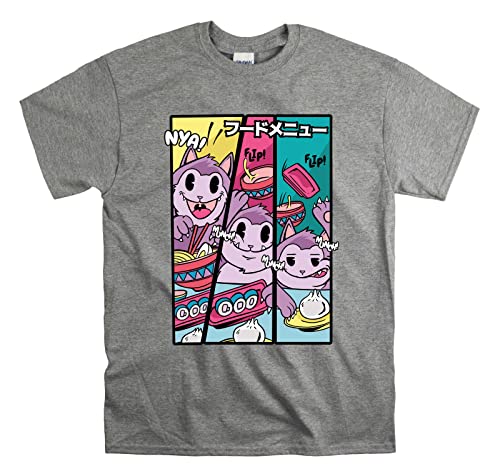 T-shirt japonais Cat Food Flip gris taille S pour homme et femme