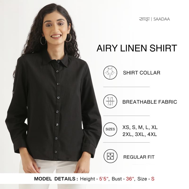 Image of SAADAA Airy Linen Shirt | Solid Regular Fit Casual Shirts Stylish for Women