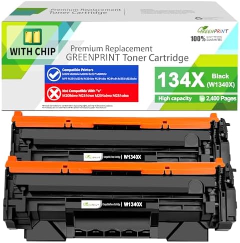 [ with CHIP] Compatible Toner Cartridges 134X W1340X (134A W1340A) 2 Black High Yield 2400 Page for H P M207dw M209 M209d M209dw M234 M234dw M234sdw M234sdn M235sdw，Can't Work with H P+ End with “e”