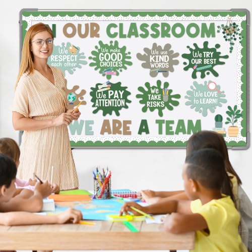 Sage Green In Our Classroom We Are A Team Bulletin Board Set Positive Inspirational Team Spirit Accent Cutout Motivational Teamwork Classroom Decorations for Back to School Wall Decor Teacher Supplies - Image 7