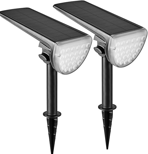 Focos solares para paisaje, luces solares para exteriores con 24 LED, 6500 K, 600 lúmenes, impermeables, encendidoapagado automático, funciona con