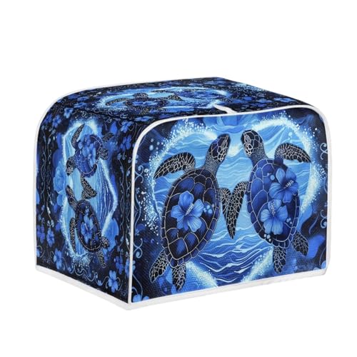 Image of Talayituse Turtle Hibiscus Print 2 Slice Toaster Covers Dust Protection Bread Maker Covers Toaster Oven Cloth Cover Kitchen Accessories Washable Appliance Cover with Handle