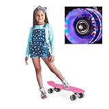 Relaxdays Skateboard LED für Kinder, 22 Zoll Mini Cruiser mit Leuchtrollen, ABEC 7 Alu-Trucks mit Gummi Wheels, pink