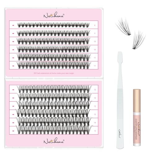 Natuhana Faux Cils Individuel DIY 240Pcs Naturel Extension de Cils Kit C Curl 8-16mm Bouquet Volume Russe avec Colle et Pinces