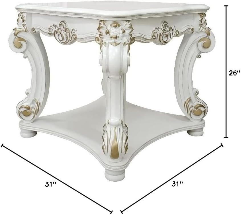 Antique Pearl Square End Table with Scrolled Legs