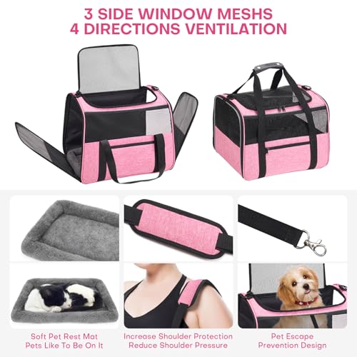 Image of JUNGYOUN Premium Cat Carrier - Pet Carrier for Cat & Small Dogs up to 15lbs - Airline Approved Travel Dog Carrier with Anti-Escape Zippers, Collapsible Travel Bowl & Padded Strap
