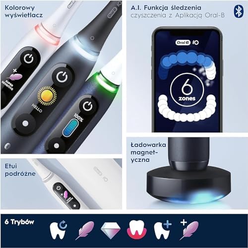 Oral-B iO Seria 8 Szczoteczka Elektryczna, Łączy się z Aplikacją Mobilną Oral-B, z Technologią Magnetyczną iO, 3 Końcówki, Etui Podróżne, Biała