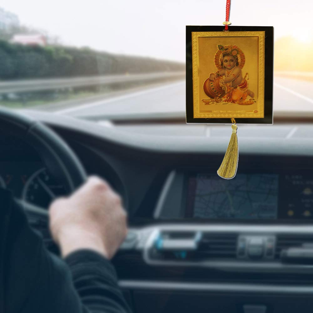 Divya Mantra Sri Little Makhanchor Krishna Talisman Gift Pendant Amulet for Car Rear View Mirror Decor Ornament Accessories/Good Luck Charm Protection Interior Wall Hanging Showpiece - Image 4 thumbnail