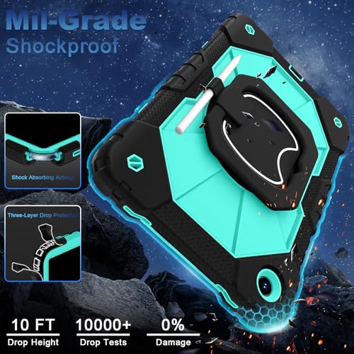 Image of WESOROL Case for Galaxy Tab A11 Plus /A9 Plus 11 Inch,Shockproof Cover for Samsung Tablet A11+ /A9+ Case with Screen Protector 360 Rotating Stand Pencil Holder Shoulder Strap,Black Mint