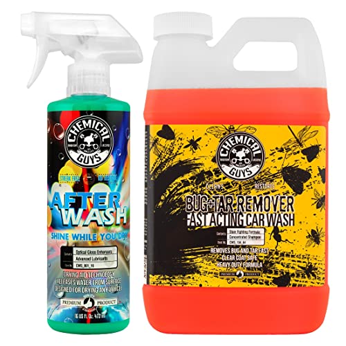Image of Chemical Guys CWS 104 64A Car Wash, Dry & Shine Bundle - Concentrated Bug and Tar Remover Car Wash Soap, 64 oz (.5 Gal) + After Wash Gloss Boosting Drying Aid (16 oz) (2 Items) For Cars, Trucks, SUVs