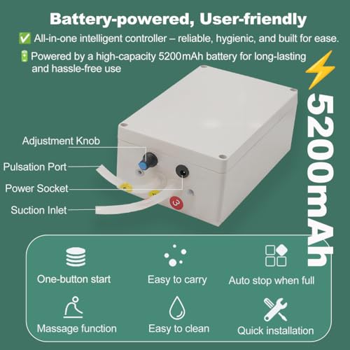 Elektryczna maszyna do dojenia krów – pulsacyjny mlecznik dla bydła z wiadrem ze stali nierdzewnej, rurka silikonowa, automatyczne zatrzymanie, zasilanie bateryjne, pojemność 3 l
