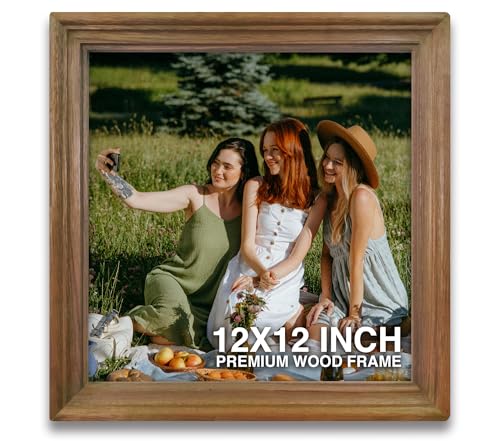 Image of 12x12 square Frame | Aesthetic Photo Frame | Small Frames | Brown Wooden Photo Frames for Wall | Elegant Bedroom & Office Decor (12x12 inch, Brown)