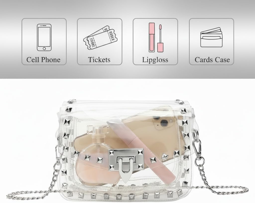 Clear Crossbody Clutch Purse Bag for Women Stadium Events with Rivet, Clear Handbag for Concert, Game Day, Festival | Stadium Approved, with Studded Rivet, for Concert, Game Day - Image 4
