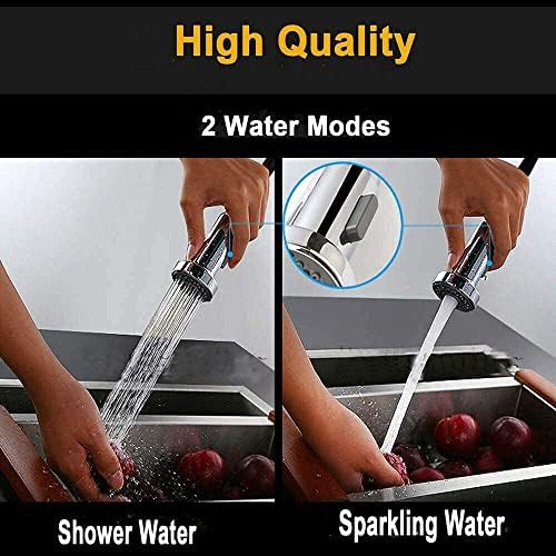 Chrome Monobloc Kitchen Sink Mixer Tap Swivel and Spring Spout Pull Out Hose Spray Single Lever Swan Neck Faucet, 10 Year Warranty