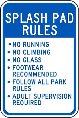 Splash Pad Rules Sign Property/Security Recreation Signs Playground Metal Tin – 12 x 16 Inch for Home or Work