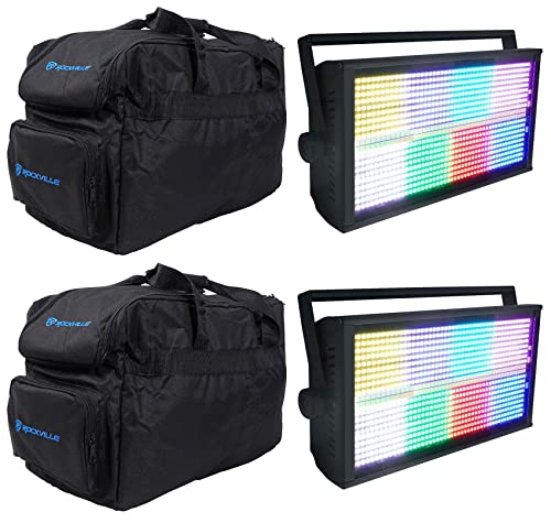 Rockville Stage Panel 864 Bundle: (2) 864-LED RGB Stage Wash/Strobe Lights with Matrix Effects, (2) RLB30 Padded Travel Bags, DMX512 Kit, 4-Items