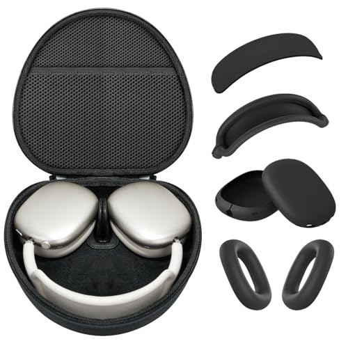 Hard case for AirPods Max with silicone ear pad covers