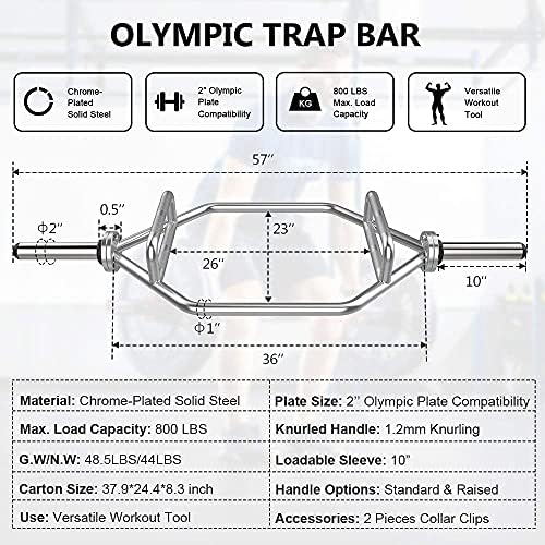 Dripex Olympic Hex Bar Barbell Bars - 56" Deadlift Trap Bar Weights Lifting Shrug Bar w/ Knurled Handles For Trap/Shoulder Exercises, Deadlift & Farmers Walk Home Gym Workout