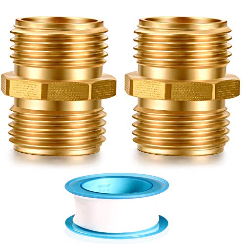 YELUN Solid brass Garden Hose Fittings Connectors Adapter Heavy Duty Brass Repair double male to male faucet leader coupler dual water hose connector(3/4" GHT Double Male) 2 Pcs