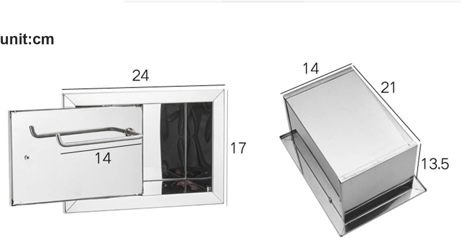 Recessed Toilet Paper Roll Holder with Storage, Stainless Steel Tissue Roll Dispenser Waterproof Storage Box Wall Mount for Bathroom, Right Door