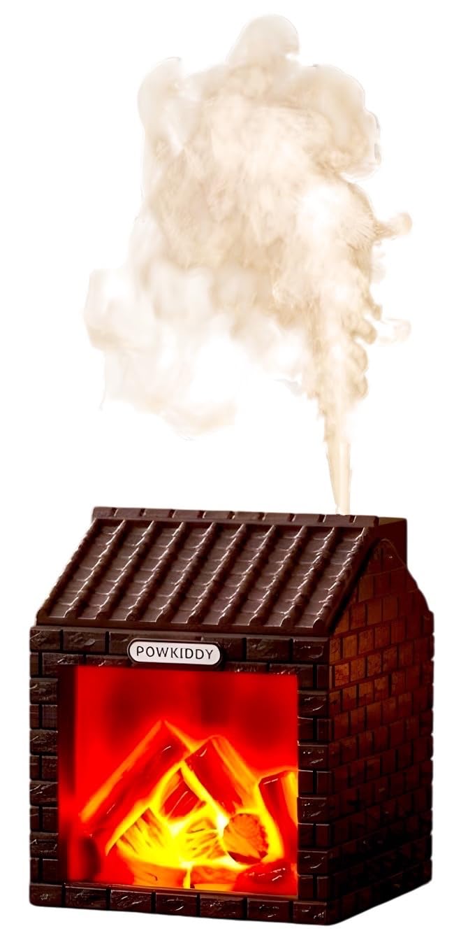 24x7 eMall Fireplace Cottage Humidifier & Aroma Diffuser | 3D Glowing Flame Effect Night Light | USB Type-C Powered | Cool Mist Ultrasonic | Compact Desktop Decor | Dark Brown-image-2