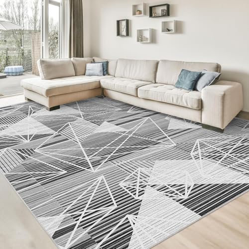 HOMFINE Alfombra Salon Modernas Lavable 150 x 230 cm Gris Blanco