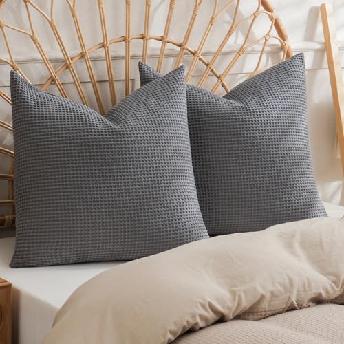 PHF 100% Cotton Waffle Weave Throw Pillow Cover, 18" x