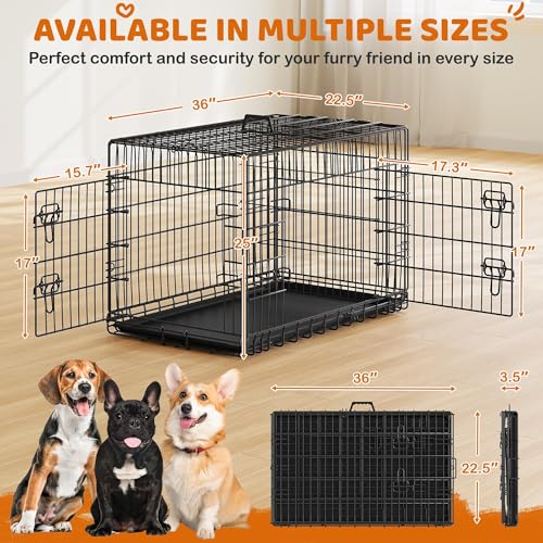Image of Yaheetech 36in Double Door Metal Dog Crate w /Divider for Puppy Indoor Use