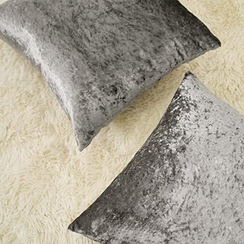Sienna Crushed Velvet Pack of 4 Cushion Covers 18 x 18 for Living Room Bedroom Plain Decorative Luxury Home Bed Sofa - 45 x 45cm, Silver Grey