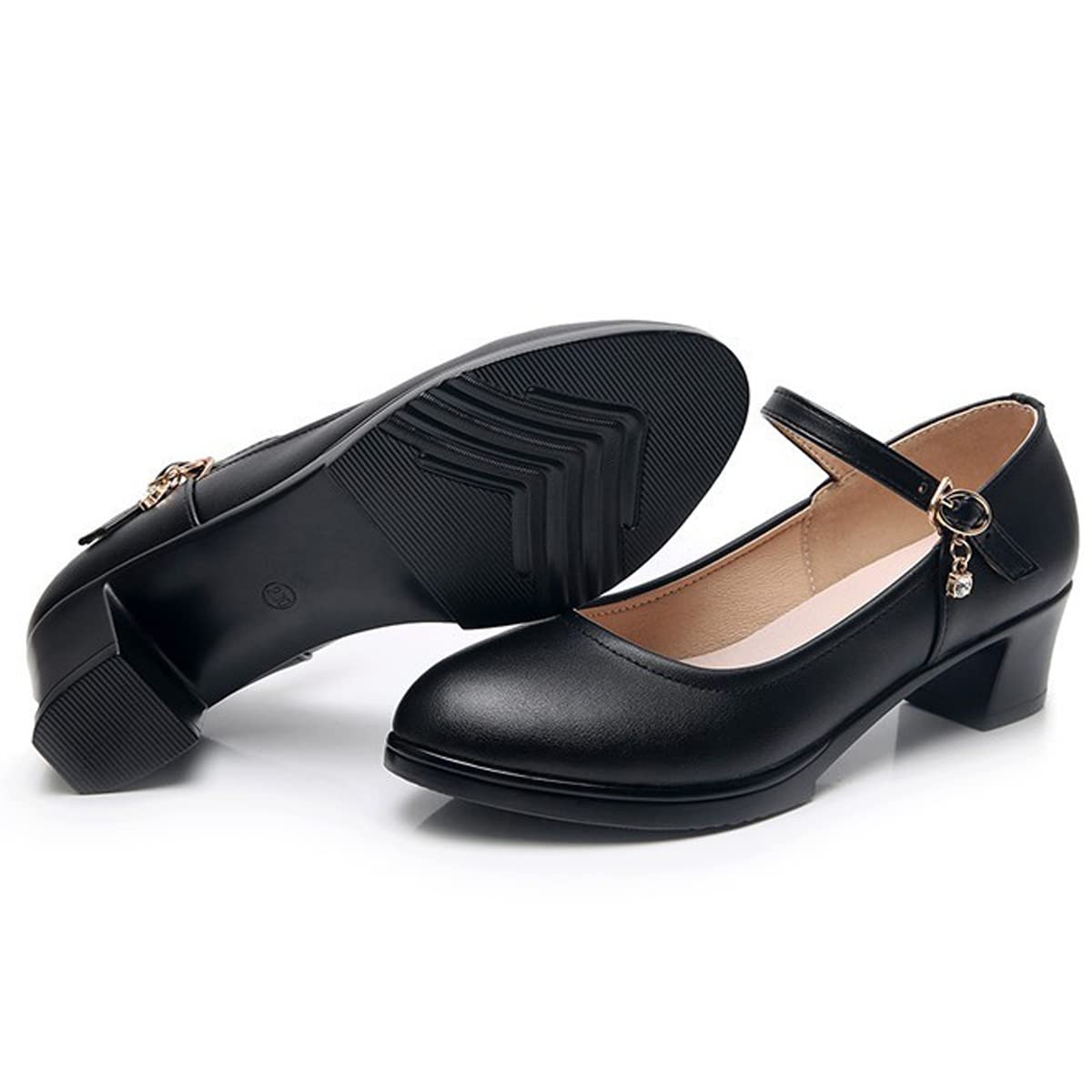 Zaylee EU38 - Scarpe da ballo da donna, con tacco basso, con tacco a blocco, colore nero