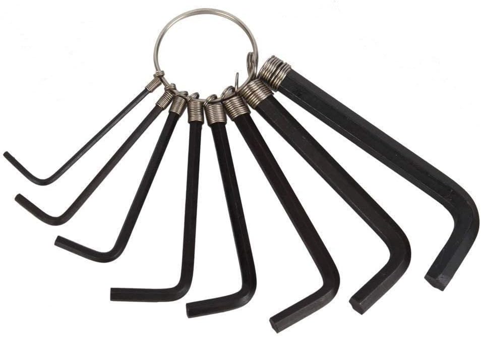 8pc L Shape Hex Key Wrench Set with Keychain Allen Wrench Bike Repair Tool, Black, 1.5mm-6mm