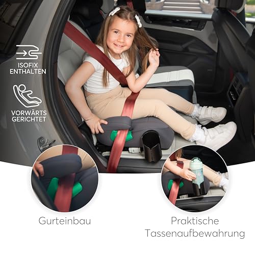 KikkaBoo i-Pop Kindersitzerhöhung Auto Kinder, i-Size, Isofix, 22-36 kg, Gruppe 3, 7-12 Jahre, Autositz Sitzerhöhung, Grau