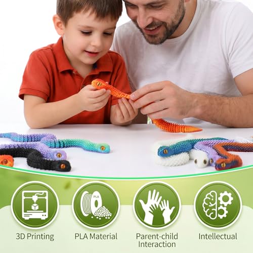 Image of 9Pcs 12in 3D Printed Snake Toys Flexible 3D Printed Animals for Home Desk Decor Christmas Fidget Toys Gifts