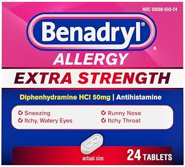 Benadryl Extra Strength Relief Allergy Tablets, 50 mg Diphenhydra...
