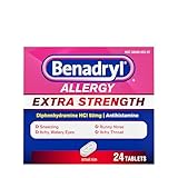 Benadryl Extra Strength Relief Allergy Tablets, 50 mg Diphenhydramine HCl, 2X The Strength in One Pill Compared to 1 of the Ultratabs, Works When You Need it Most, 24 Count