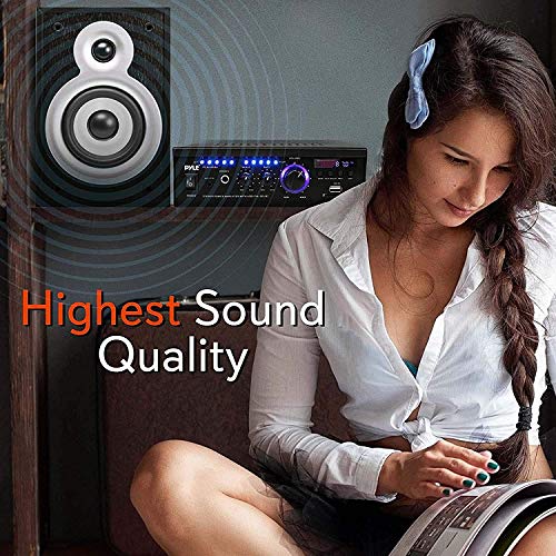 Pyle Home Power Amplifier with Bluetooth Wireless - 2 x 120 Watt Stereo Receiver w/ Blue LED Level Meter, FM Radio, USB-A Input w/ MP3 Player, SD Card In, Aux, RCA, Headphone Jack - PCAU46BA by Pyle - Image 7