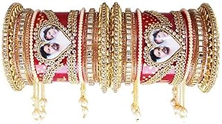 BANGLESKART Personalised Name & Photo Kangan for Husband & Wife | Red Designer Jhumki Lathkan Chooda Set | Customized Coup... Price In India