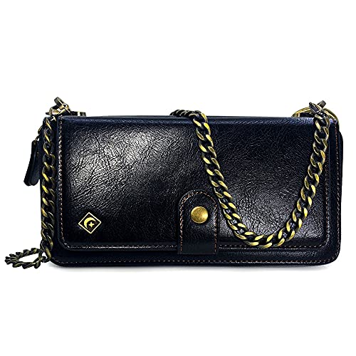 Iphone X Wallet Case,Iphone Xs Wallet Case - Jaz Crossbody Chain Satchel Zipper Purse Detachable Magnetic 14 Card Slots Momey Pocket Clutch Leather Wallet Case For Apple Iphone X/Xs Black #TOP7