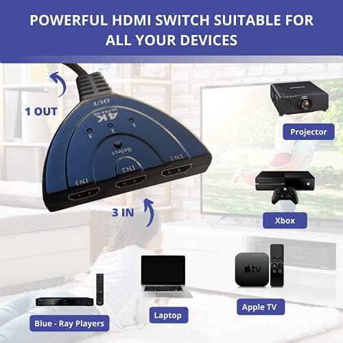 KafooStore HDMI Splitter 4K, 1 IN 3 Out with HDMI cable, HDMI Switch Multi Connector 3-Ports, HDMI Switcher 3D 1080P Plug and Play Supported HDMI Switch, 2.1 HDMI Multi Adapter for PS4 Xbox PC