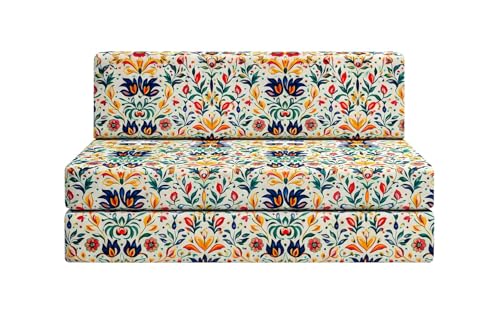 Image of Rosebell 1 Seater Foldable Printed Sofa Cum Bed (3 x 6 Feet) with Washable Cover | Multicolor | Ideal for Living Room, Office