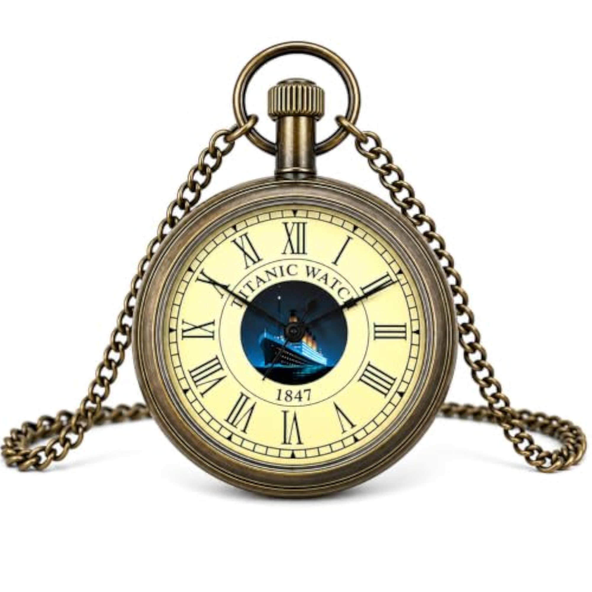 Vintage Nautical Pocket Watch with Chain