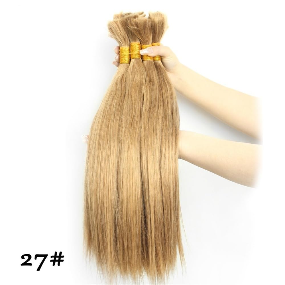 Splatanie włosów #27 Blond włosy w dużych ilościach Ludzkie przedłużki z włosów 100G Bez osnowy Proste włosy Remy w dużych ilościach do zaplatania Kobieta(28 Inch)