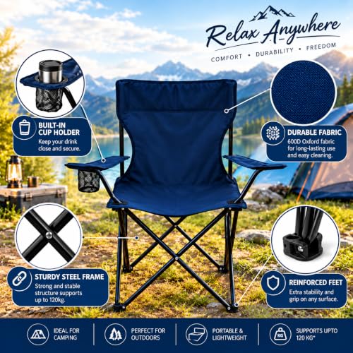 Image of Portable Folding Camping Chair | Foldable Nylon Fabric Outdoor Chair | Lightweight Travel Chair for Fishing, Beach, Picnic, Garden & Outdoor Use