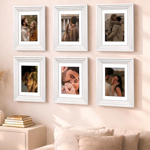 Image of Art Street Luxury Photo Frame for living room, Modern Step Design Photo Frames for Photograph, Art Work, Kids Room Set of 6 (8x12 Inch, White)