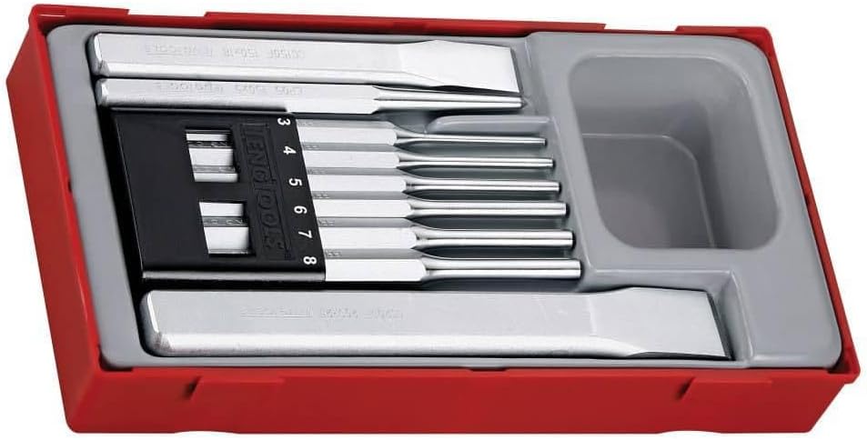 Teng Tools 9 Piece Parallel Pin Punch, Flat Cold Chisel and Centre Punch Tool Set - TTPC09