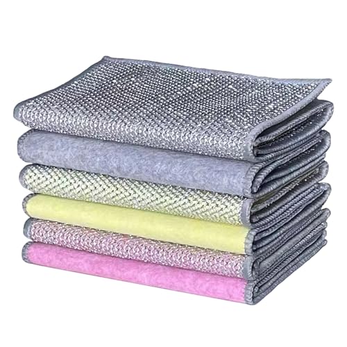 Lot de 10 chiffons à vaisselle en fil métallique double couche anti-rayures, chiffons de nettoyage multi-usages, 3 couleurs