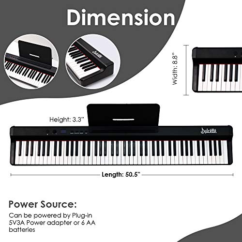 Dulcette Dx-10 88-Key Portable Piano Keyboard | Dual 25W Speakers | Semi-Weighted Keys | Sustain Pedal Midi/Usb | Electric Keyboard Piano 88-Keys | Free Carrying Bag (88-Key, Black) #TOP5