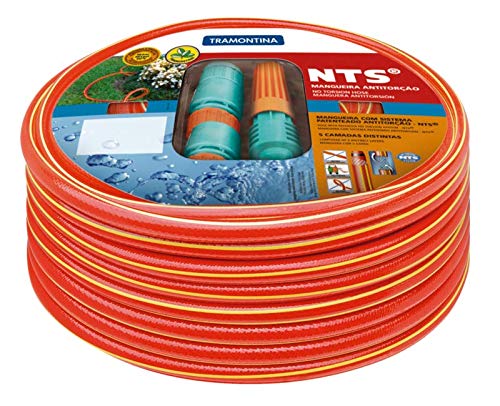 Tramontina Mangueira NTS Antitorção com Engates Rápidos e Esguicho em PVC 5 Camadas, 1/2 Polegadas, 15 m, Vermelho, 79258153