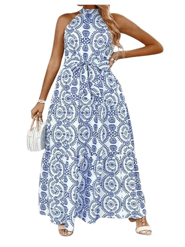 Image of Floerns Women's Plus Size Boho Sleeveless Halter Neck Tie Back A Line Long Dress