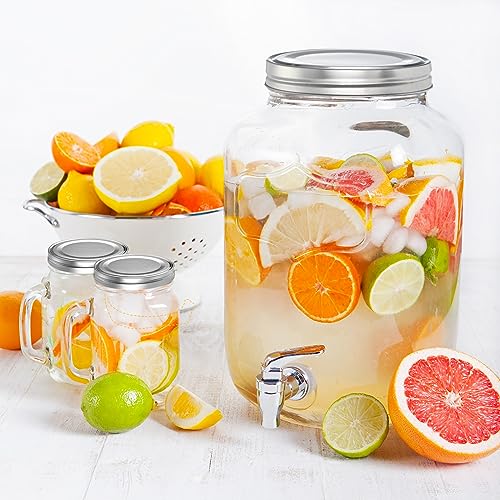 Uiifan 2 Pcs 304 Stainless Steel Replacement Mason Jar Lids Wide Mouth Canning Airtight Reusable Rust Leakproof Lids for Continuous Thread Closure Jar Summer Party(110mm, 1 Gallon,Silver)